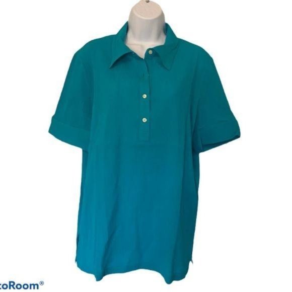Orvis blue collared half button textured top - Picture 9 of 9